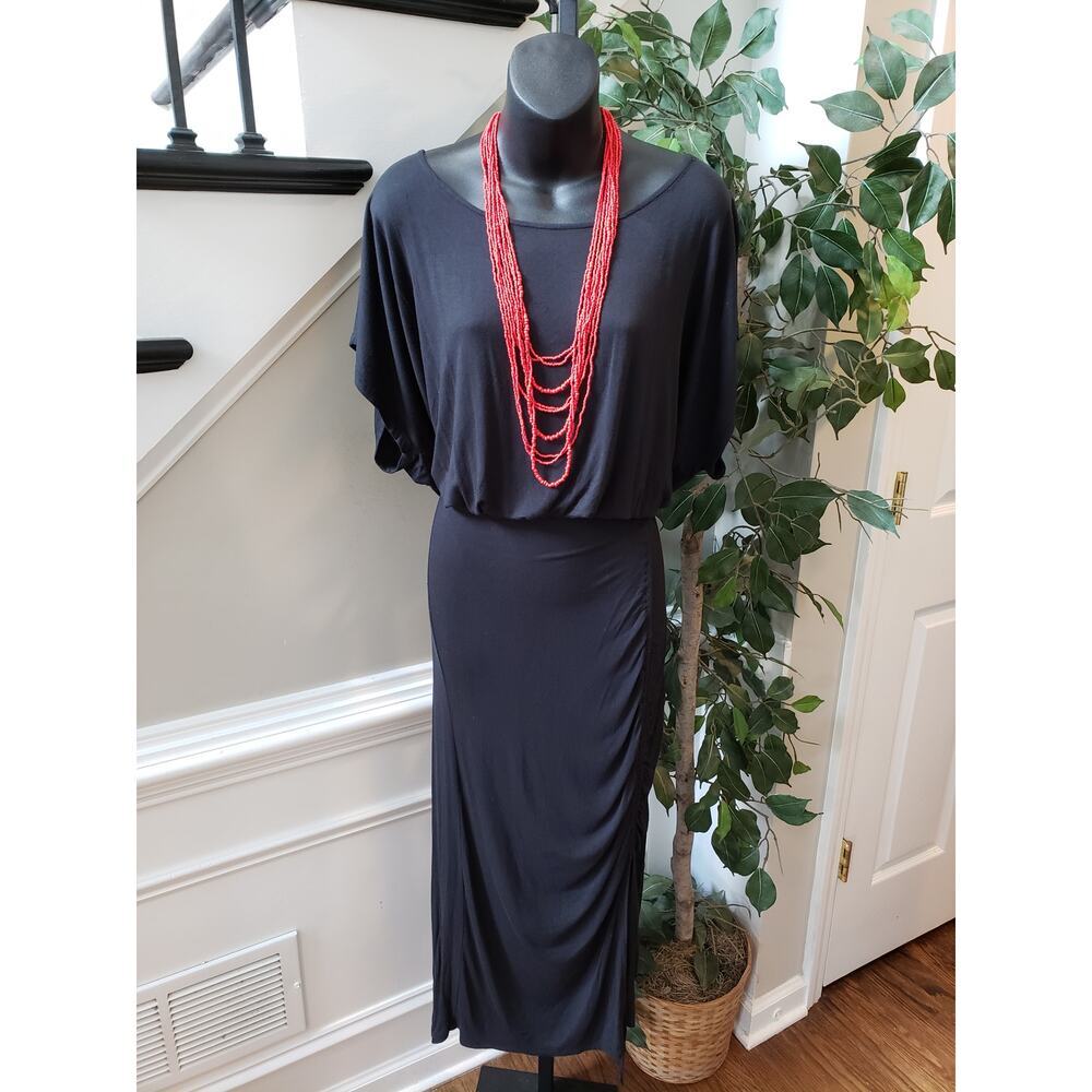 Bold Elements Long Maxi Dress Women's Large Black Solid Boat Neck Short Sleeve